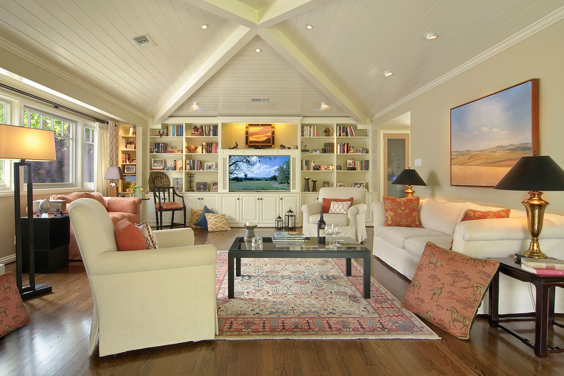 Arroyo Terrace Pasadena living room renovation by Donald Callahan Bryan — after opening the hipped ceiling